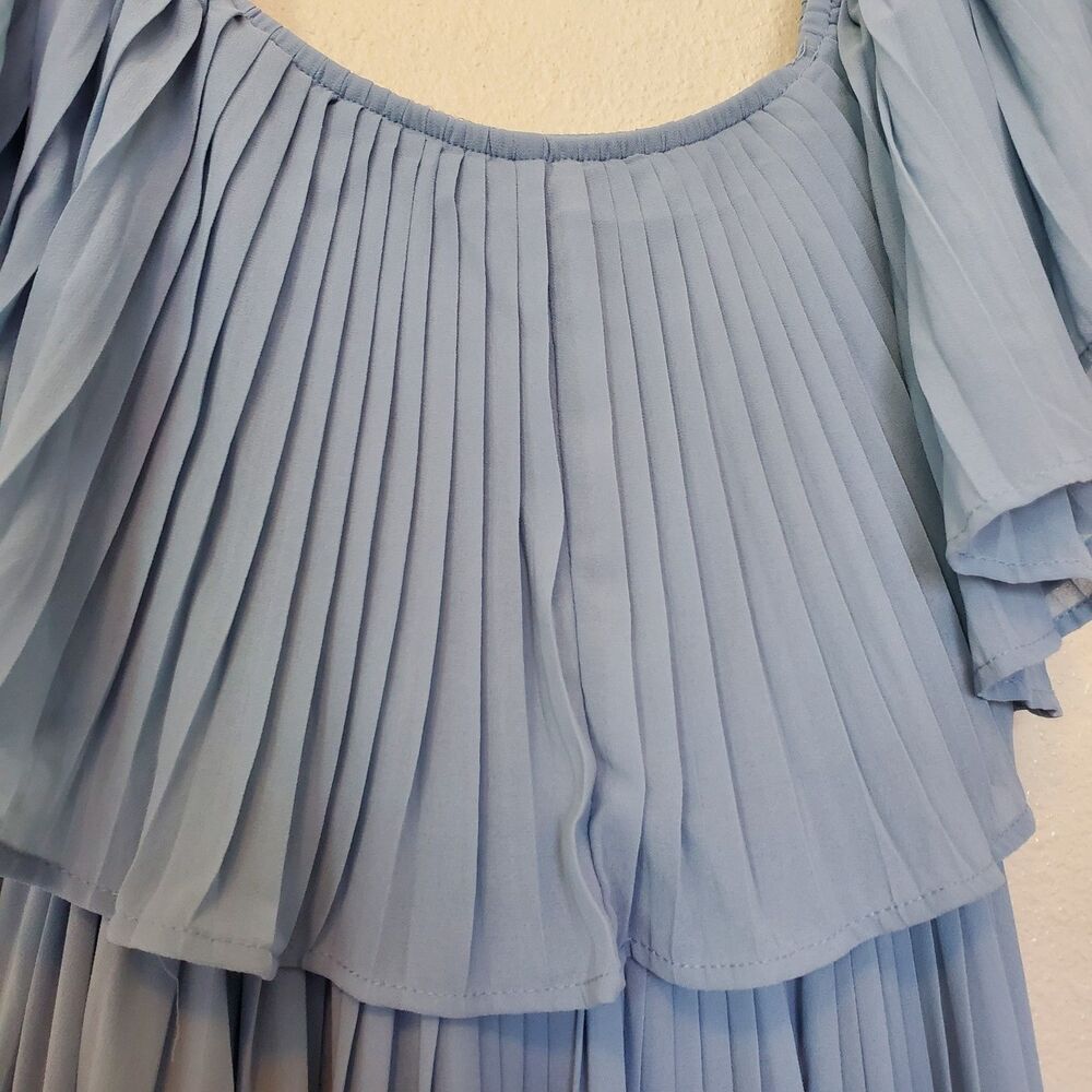 Soieblu Pleated Dress Off Shoulder Elastic Sky Blue Long Womens Sz Small - Picture 4 of 16